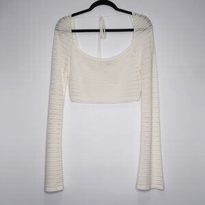 Tic Toc Womens‎ Cropped Sweater Top Size Large White Crochet Knit Festival Boho